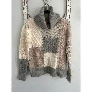 Sundance Size Small Lambswool Patchwork Saco Sweater Tan Gray Knit Turtleneck
